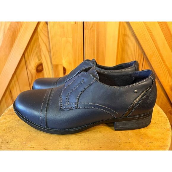 Earth Origins Shoes - Earth Origins Black /Navy Leather Womens Navigate Nate Slip-On Loafers 6M
